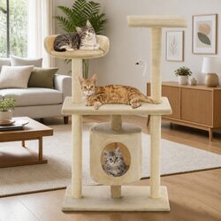 Cat Tree 95cm Beige Sisal Scratching Posts Multi-Level Play Centre House Perch