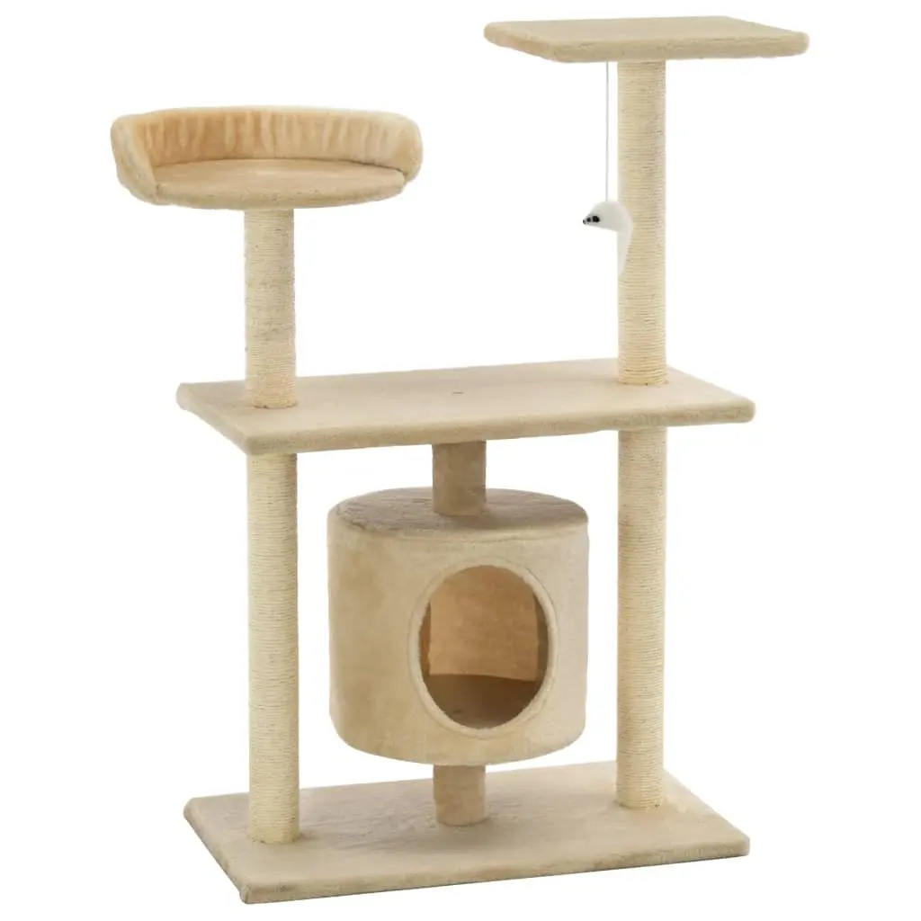 Cat Tree Multi-Level Play Centre 95cm Beige Plush with Sisal Scratching Posts
