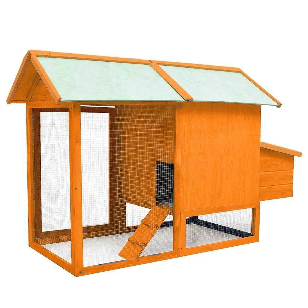 Chicken Cage Wooden Hen House 170x81x110 cm with Ramp and Run Brown