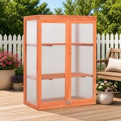 Wooden Garden Greenhouse 75x47x109cm Brown PC Board Shelves Cold Frame Gardening