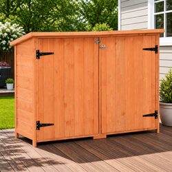 Garden Storage Shed Brown Wooden Tool Cabinet Outdoor Equipment Organiser