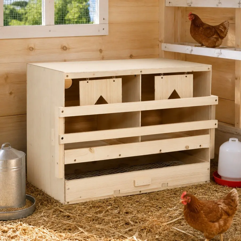 Chicken Nesting Box Wooden 2 Compartments for Poultry Egg Collection 63x40x45cm