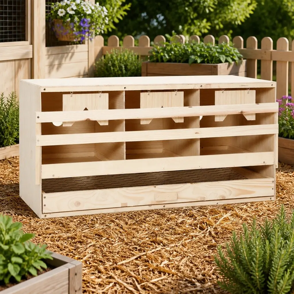 Chicken Laying Nest Box Wooden 3 Compartments for Poultry Egg Collection
