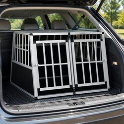 Dog Cage with Double Door Silver Portable Car Pet Travel Crate Safe Comfortable