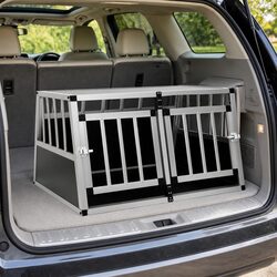 Dog Cage with Double Door 89x69x50 cm Silver Pet Travel Carrier Portable