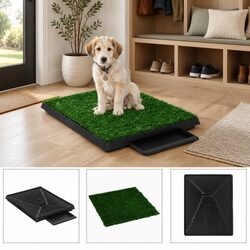 Pet Toilet Training Pad with Tray & Artificial Turf Mat Indoor Potty 63x50cm