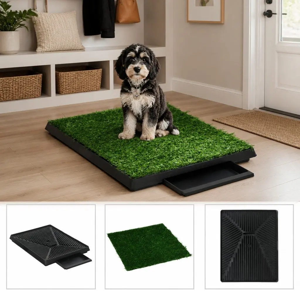 Pet Toilet Training Pad with Tray Artificial Grass Mat Indoor Potty 2 Pack