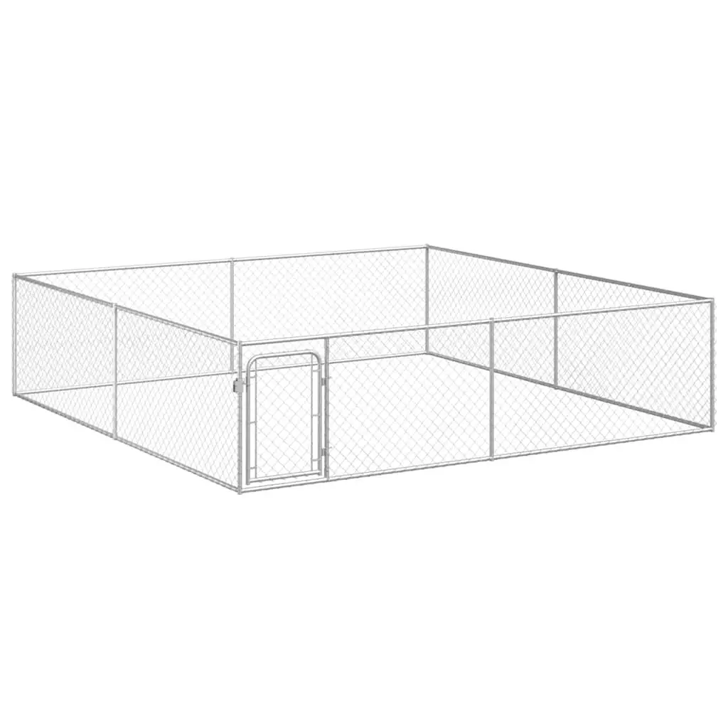 Outdoor Dog Kennel Galvanised Steel Construction 4x4x1 m Silver