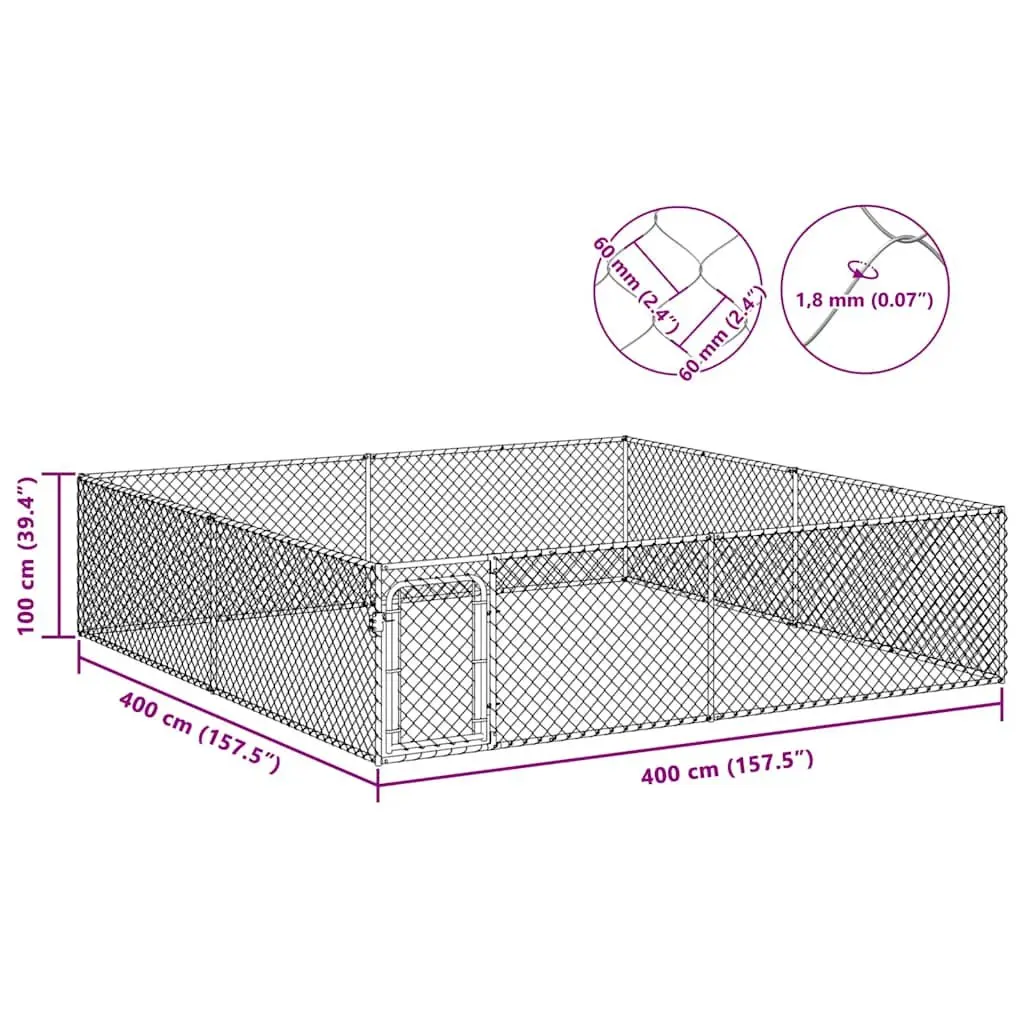 Outdoor Dog Kennel Galvanised Steel Construction 4x4x1 m Silver