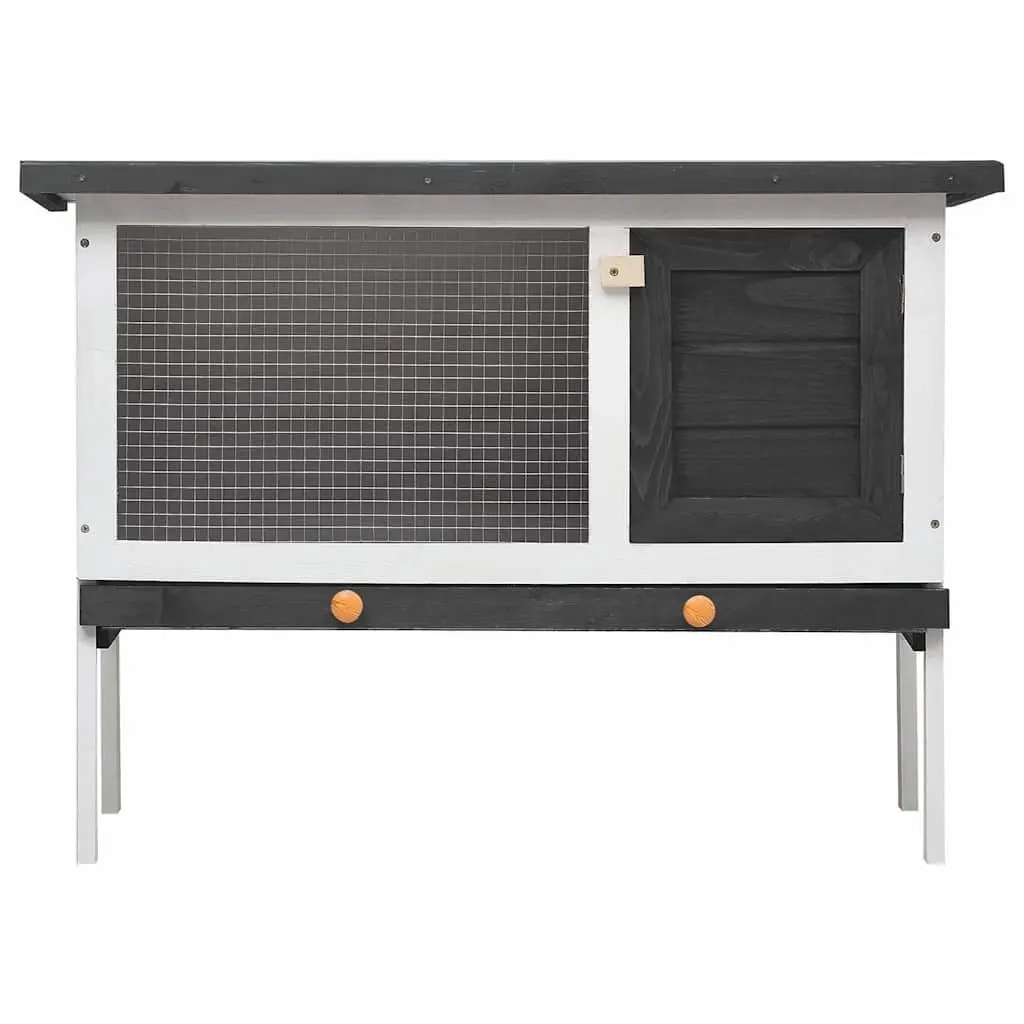 Outdoor Rabbit Hutch Single Layer Grey Wood Small Animal Cage Enclosure