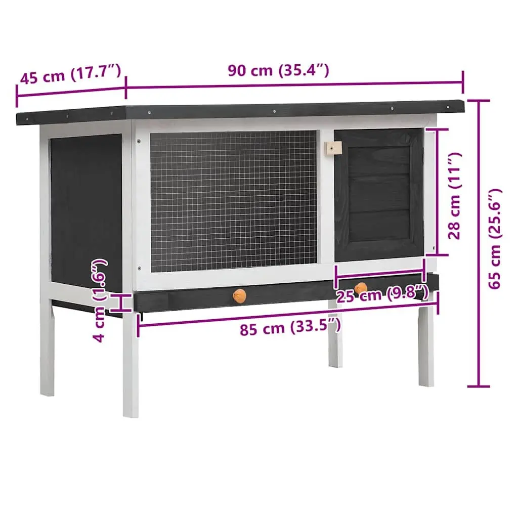Outdoor Rabbit Hutch Single Layer Grey Wood Small Animal Cage Enclosure