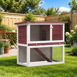 Outdoor Rabbit Hutch with Ramp Run Cage Small Animal Enclosure Wood Brown