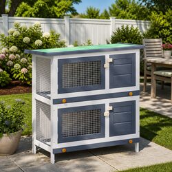 Rabbit Hutch 4 Doors Wooden Outdoor Small Animal Cage Enclosure Exercise Space