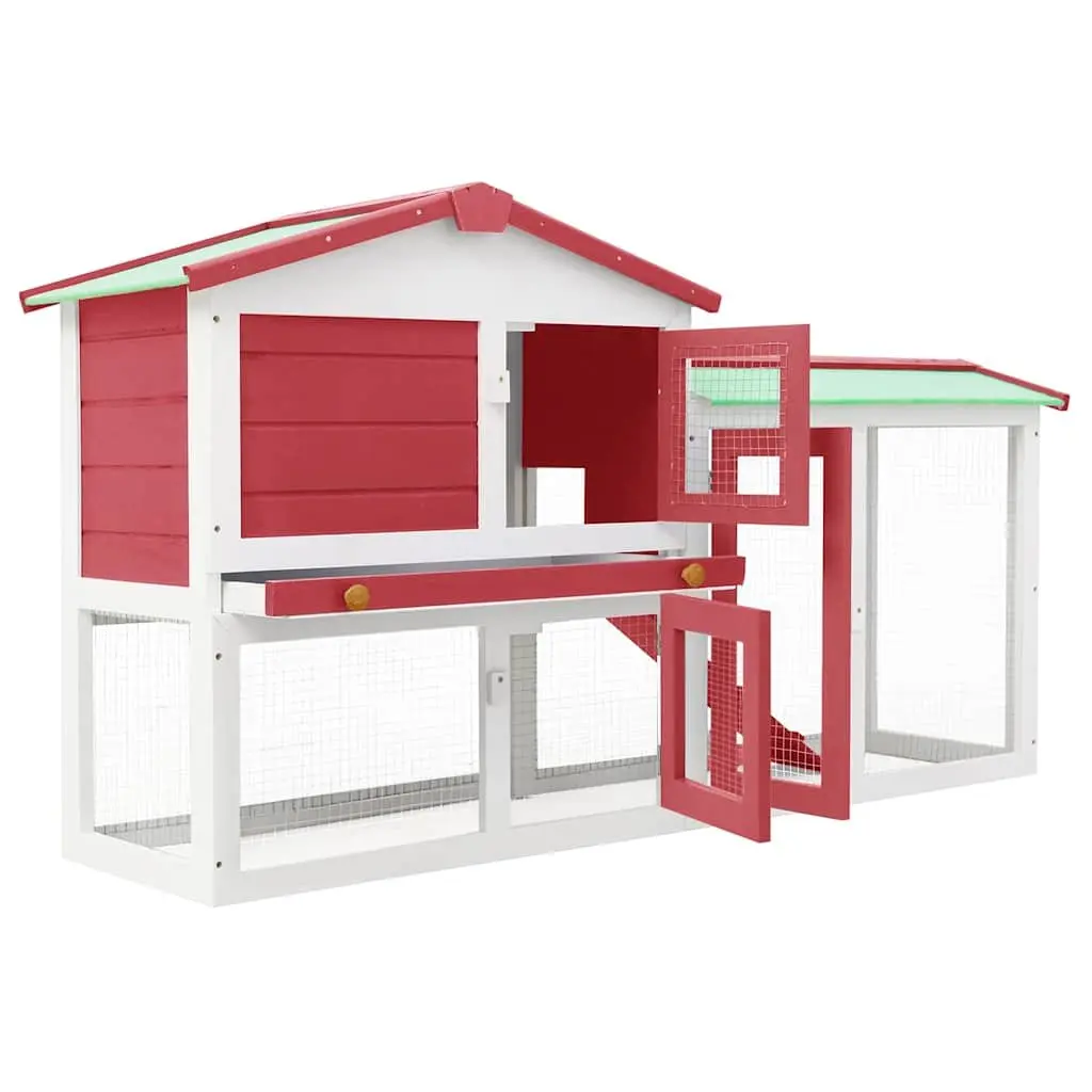 Outdoor Rabbit Hutch Large Wooden Two Layer 145x45x84cm Red White