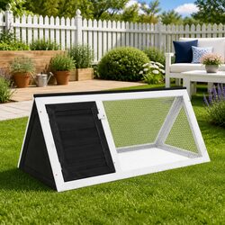Rabbit Cage Small Animal Wooden Housing Grey Outdoor Indoor Enclosure Grid