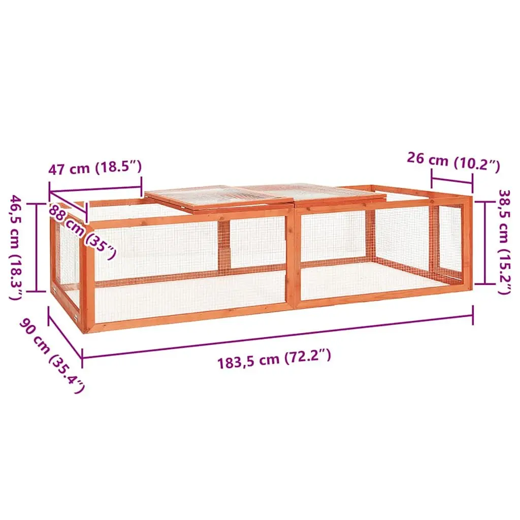Rabbit Hutch Wooden Outdoor Enclosure Solid Firwood Frame 183cm Brown