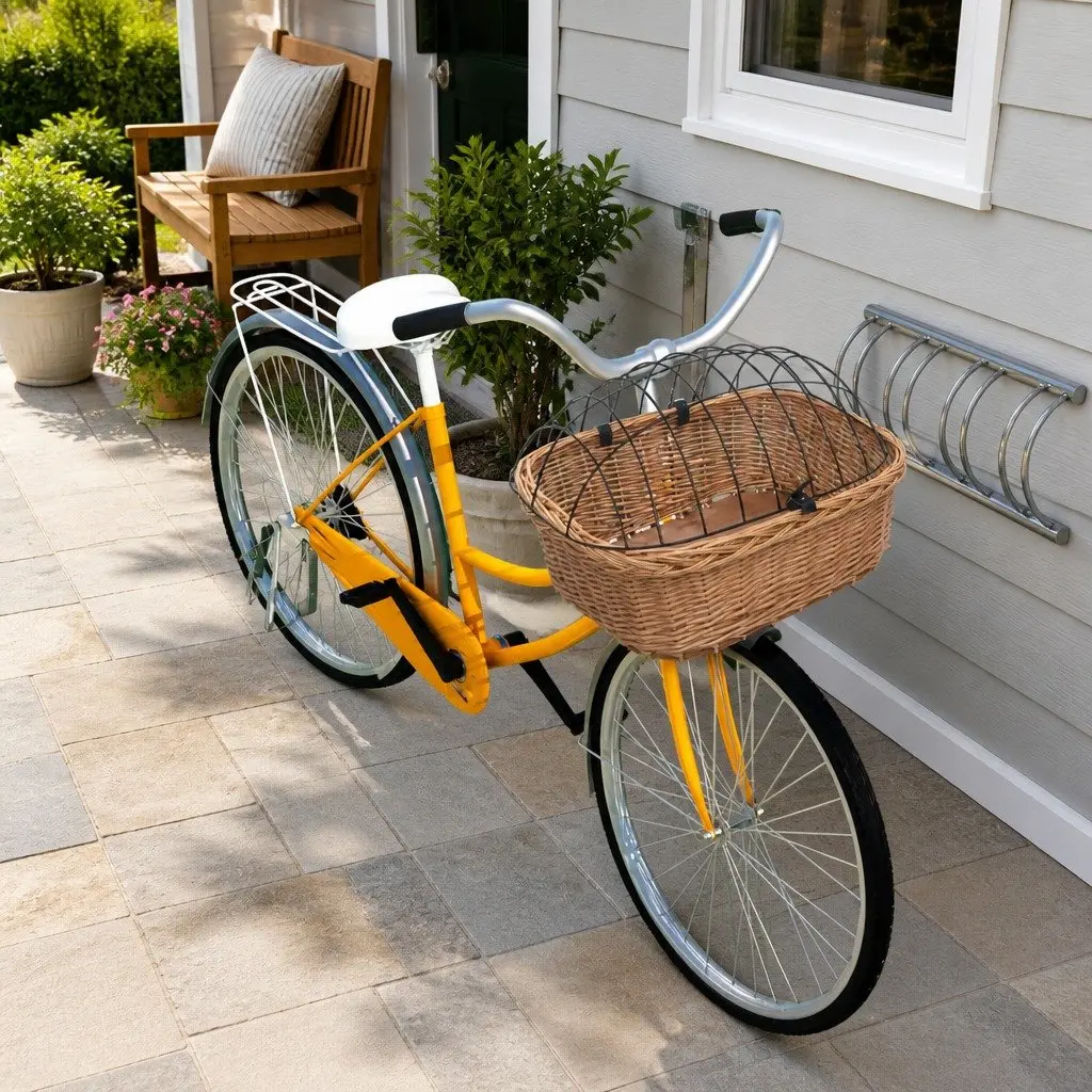 Bicycle Front Basket with Cover Natural Willow Outdoor Cycling Accessories