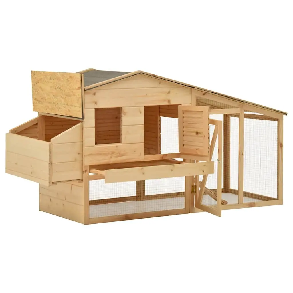 Chicken Cage Solid Pine Wood Brown Hutch with Steel Wire Mesh Ramp