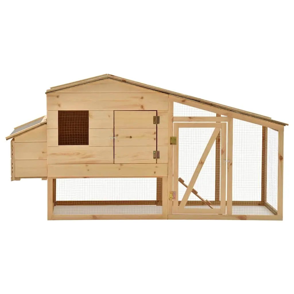 Chicken Cage Solid Pine Wood Brown Hutch with Steel Wire Mesh Ramp