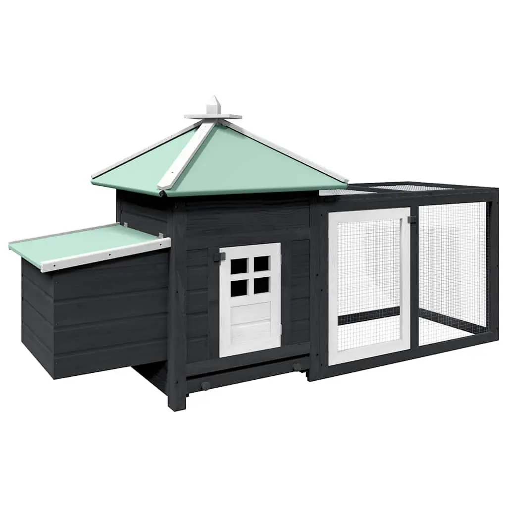Wooden Chicken Coop Large Run Grey Solid Fir Wood Poultry Cage