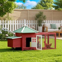 Wooden Chicken Coop Nesting Box Red 190x72x102cm Poultry Run Enclosure