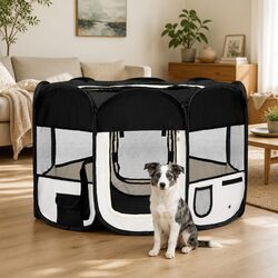 Foldable Dog Playpen Portable Puppy Training Enclosure with Carrying Bag Black