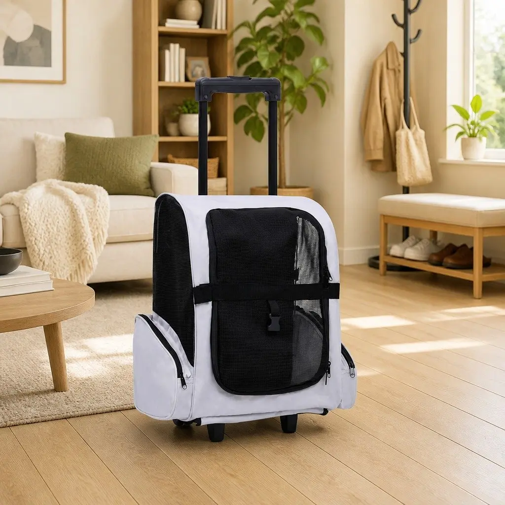 Foldable Pet Trolley Multipurpose Carrier Backpack Handbag Small Dogs Cats Grey