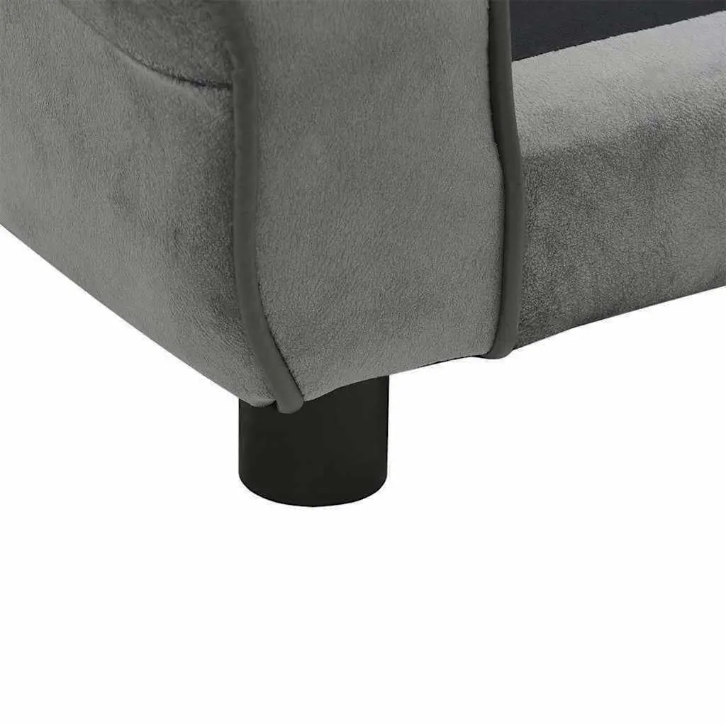 Dog Sofa Plush Cushion Wooden Frame Grey Small