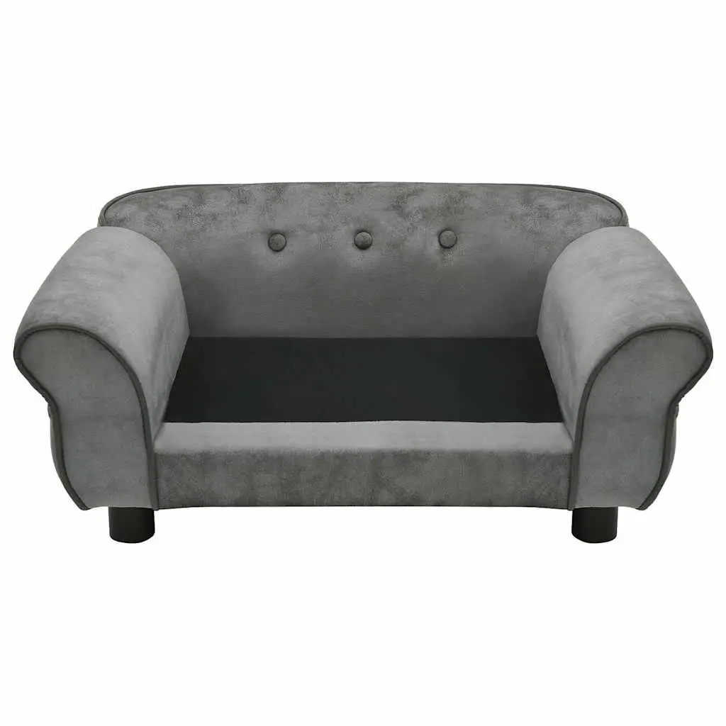 Dog Sofa Plush Cushion Wooden Frame Grey Small