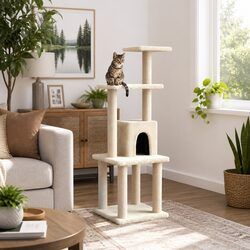 Cat Tree Scratching Post Climbing Activity Centre Perch Rest Cream 105cm