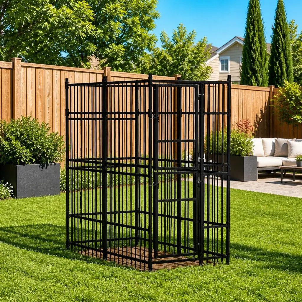 Dog Kennel Outdoor Exercise Run Play Pen Steel Black 1.84m²