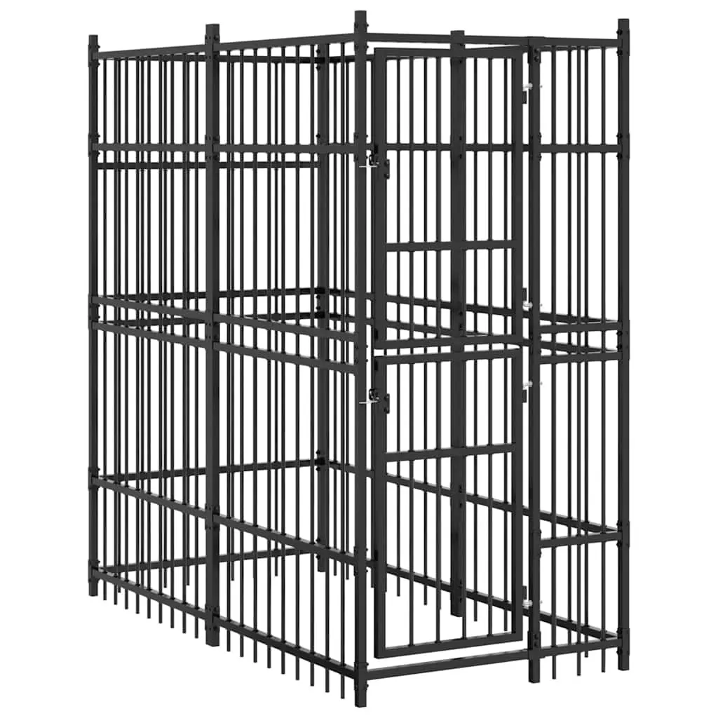 Dog Kennel Outdoor Exercise Run Play Pen Steel Black 1.84m²