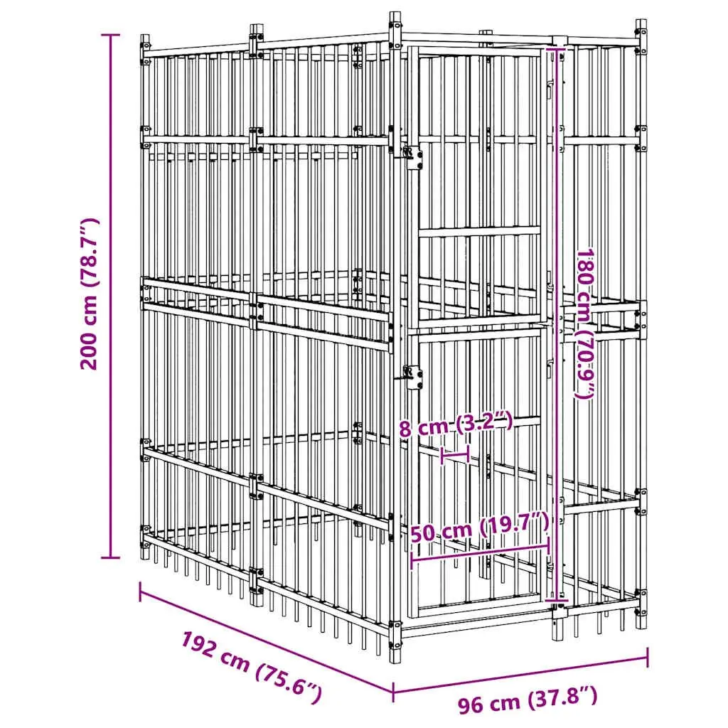 Dog Kennel Outdoor Exercise Run Play Pen Steel Black 1.84m²