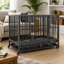 Dog Cage with Wheels Steel Frame Puppy Enclosure Pet Carrier Crate Portable