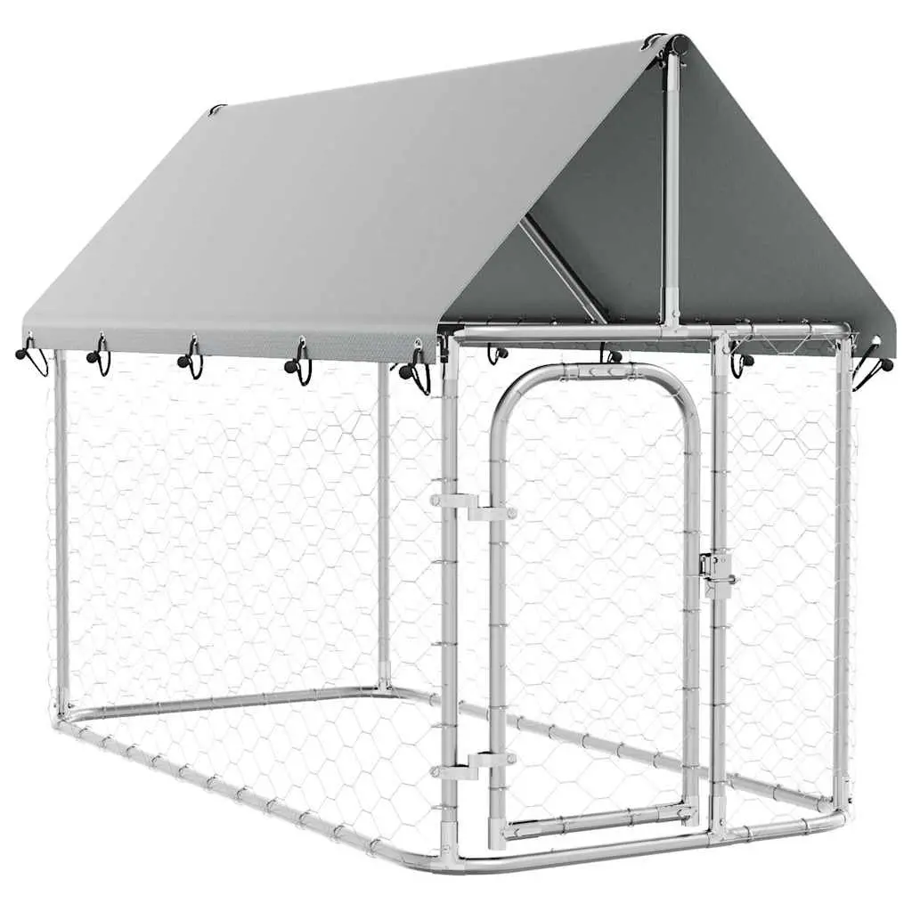 Dog Kennel Outdoor Steel Mesh Run Enclosure with Roof 200x100x150cm Silver