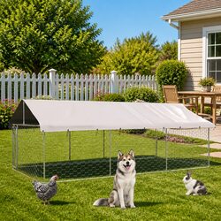 Outdoor Dog Kennel with Roof Silver 400x200x150cm Sturdy Steel Mesh Run