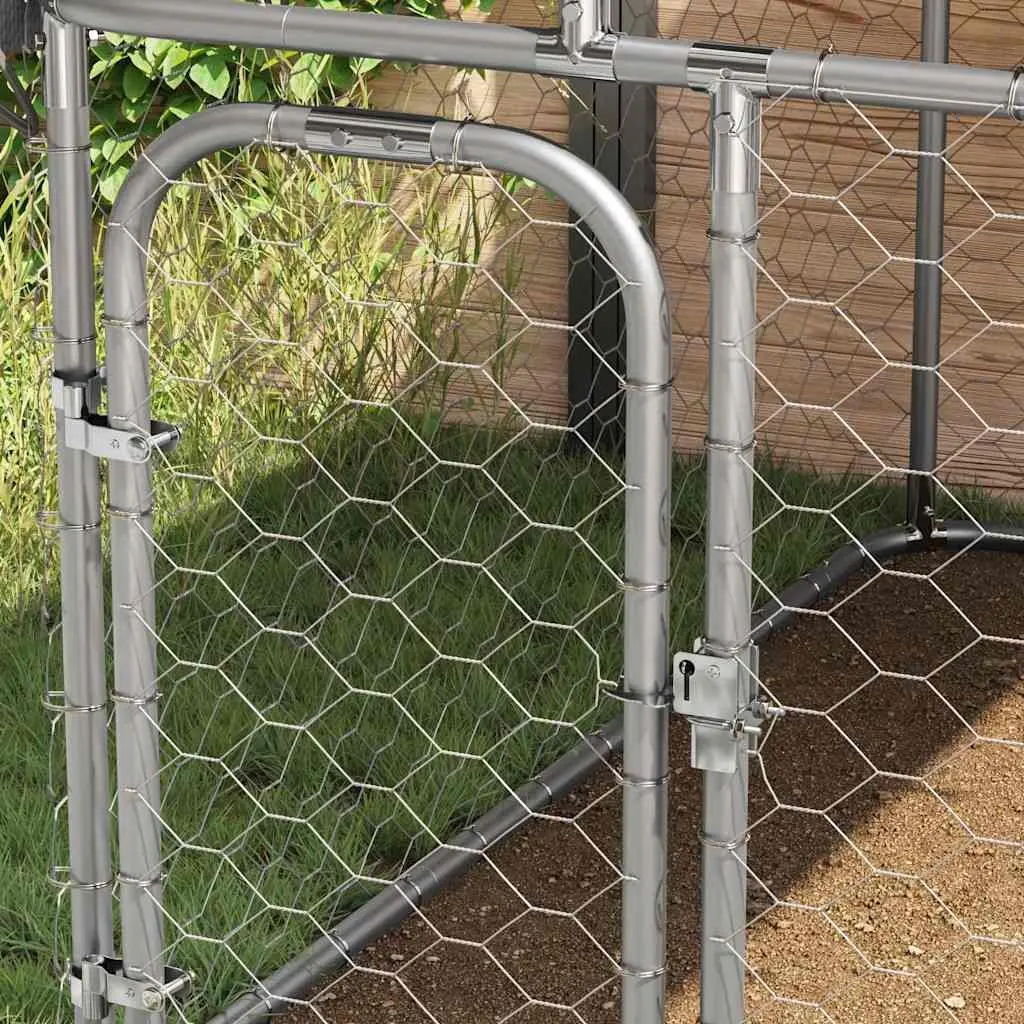 Outdoor Dog Kennel Sturdy Steel Mesh Run with Roof 400x200x150cm Silver