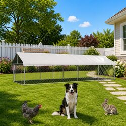 Outdoor Dog Kennel with Roof Silver 600x200x150cm Sturdy Steel Enclosure Run