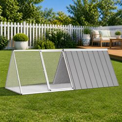 Rabbit Cage Galvanised Steel Outdoor Hutch Grey Small Animal Enclosure Playpen