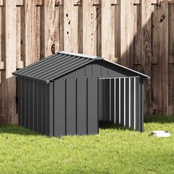 Dog House Anthracite Outdoor Kennel Shelter Galvanised Steel Weather Protection