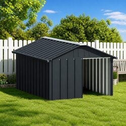 Dog House Anthracite Outdoor Kennel Shelter Galvanised Steel Weather Protection