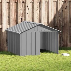 Dog House Grey Outdoor Kennel Shelter Galvanised Steel Weather Protection