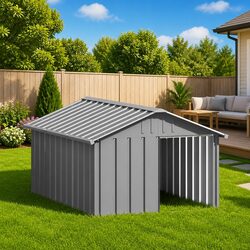 Dog House Grey Outdoor Shelter Galvanised Steel Weather Protection Kennel