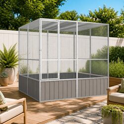 Bird Cage Grey Large Aviary Galvanised Steel Frame Outdoor Indoor Pet Play