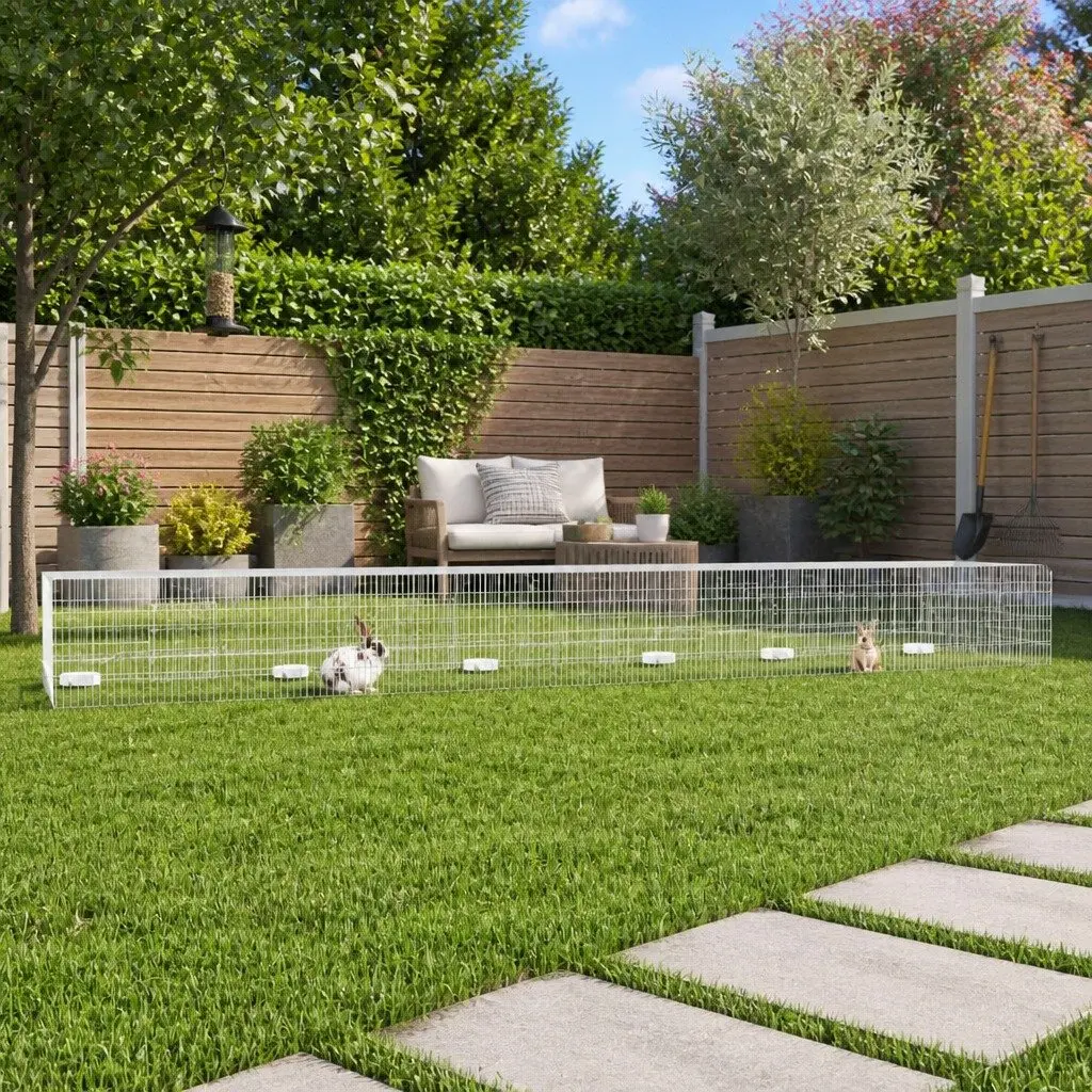 5-Panel Rabbit Cage Hutch Playpen Galvanised Iron 541x109x54cm Silver