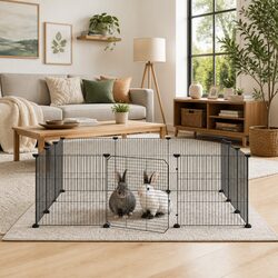12-Panel Pet Cage with Door Black Small Animal Habitat Enclosure Exercise Pen