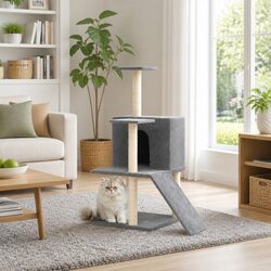 Cat Tree with Sisal Scratching Posts House Ladder Platforms Grey 109cm
