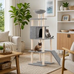 Cat Tree with Sisal Scratching Posts Grey Multi-Level House Hammock Ladder
