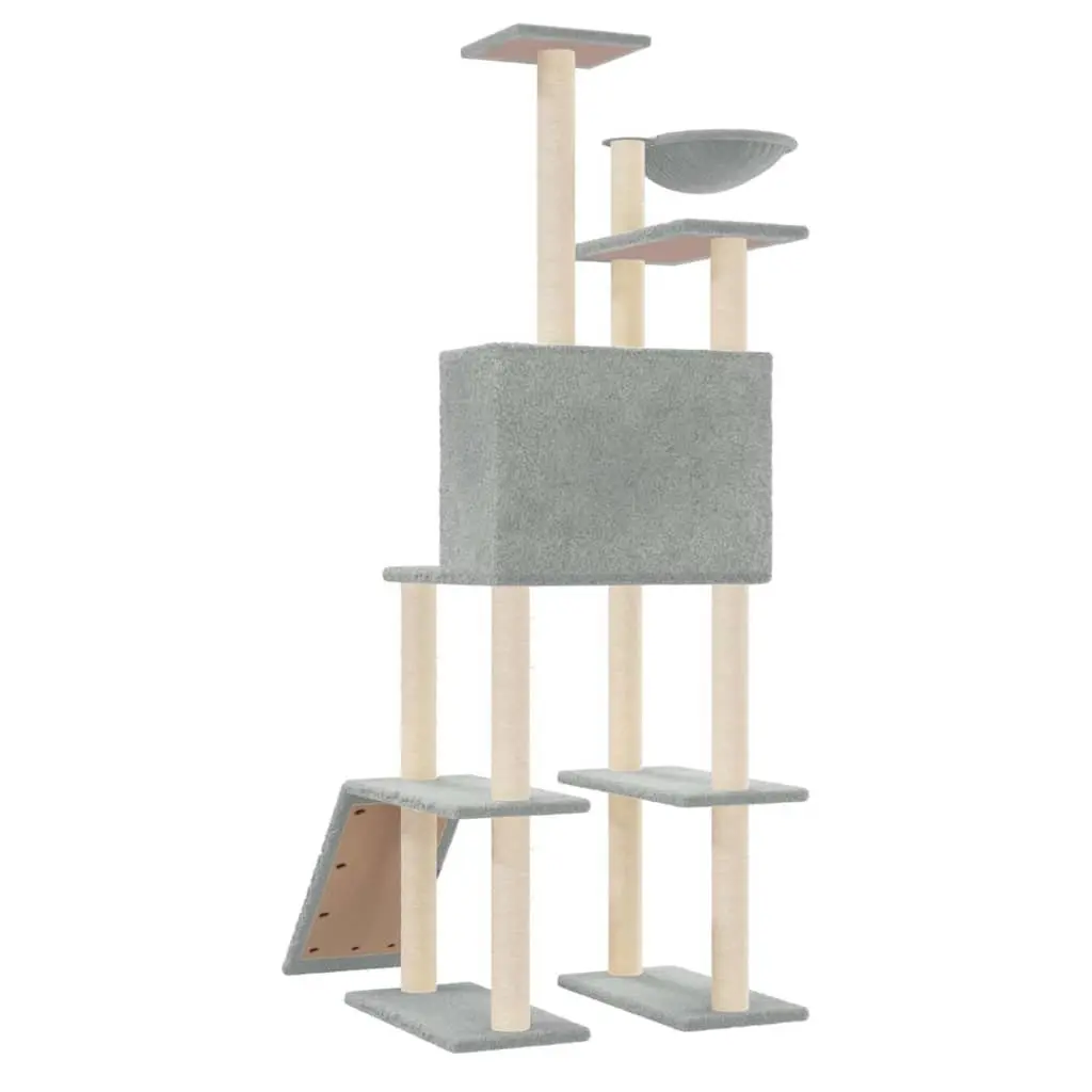Cat Tree Multi-Level House with Hammock and Ladder Grey 166cm