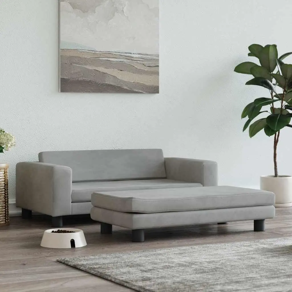Dog Bed with Extension Light Grey Velvet Foam Cushion